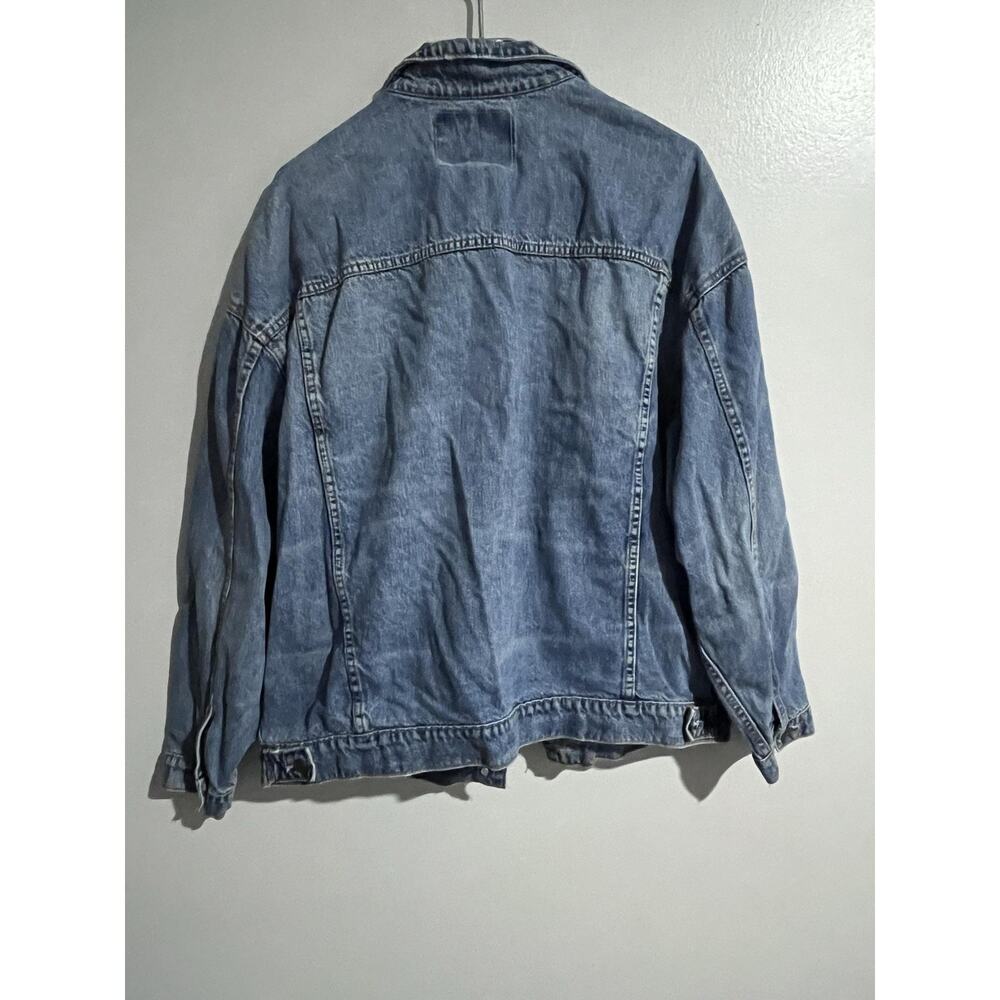 American Eagle Jacket Mens XL Blue Denim Bomber Collared Pockets Cotton Button - Picture 9 of 16